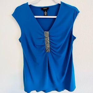 Alfani Women’s Sleeveless Top Blouse V-neck Sequin Detail Blue
